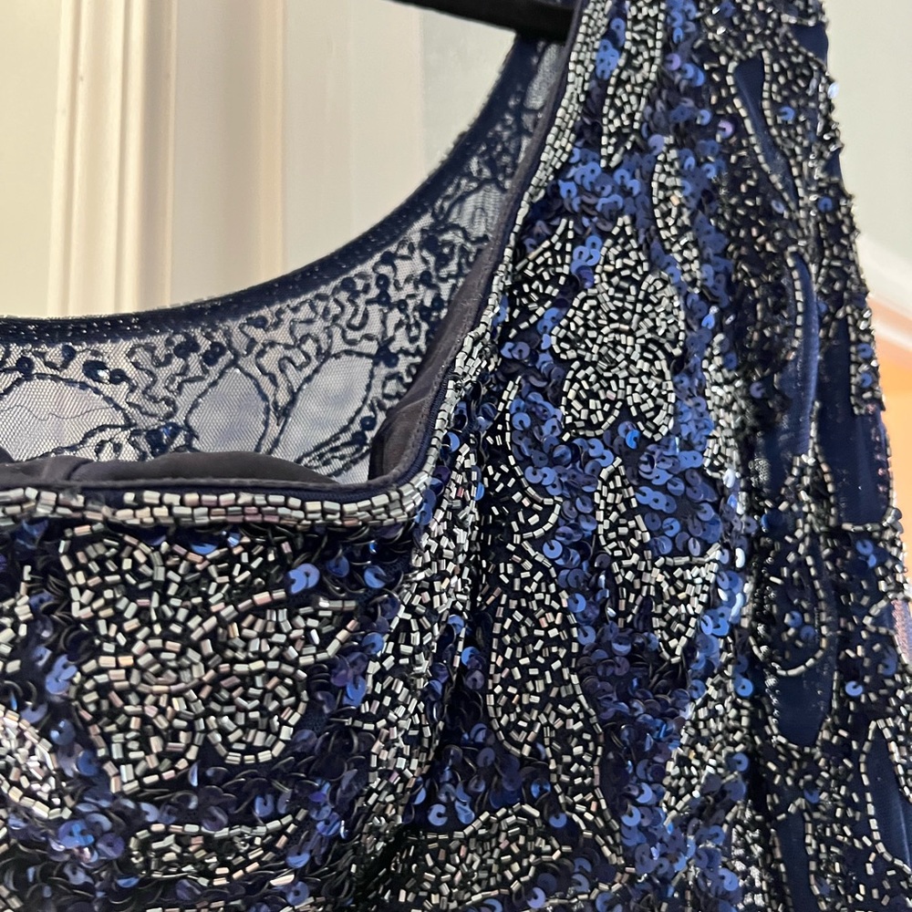 Stunning Navy and  Black Beaded Evening Gown